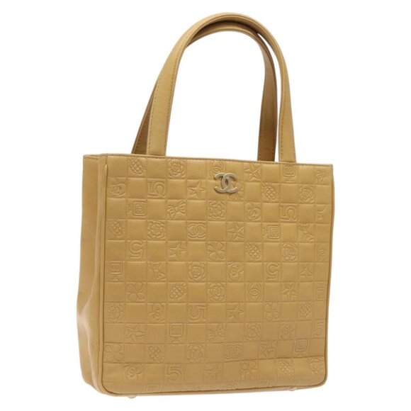 CHANEL Icon Hand Bag Leather Beige Gold CC - Picture 1 of 16